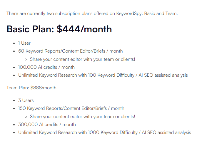 KeywordSpy Pricing Plans